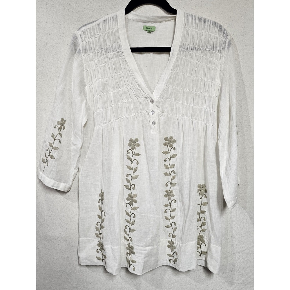 Namsar Women's 100% Cotton Romantic Embroidered White and‎ Floral S/M Blouse